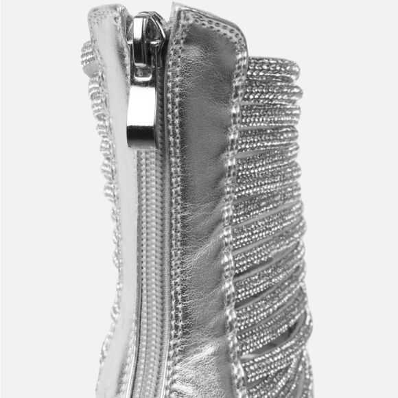 NWOB SIMMI Gracie Silver Mirror Diamanté Strappy Heeled Sandals US 9 UK 7 - Picture 3 of 12